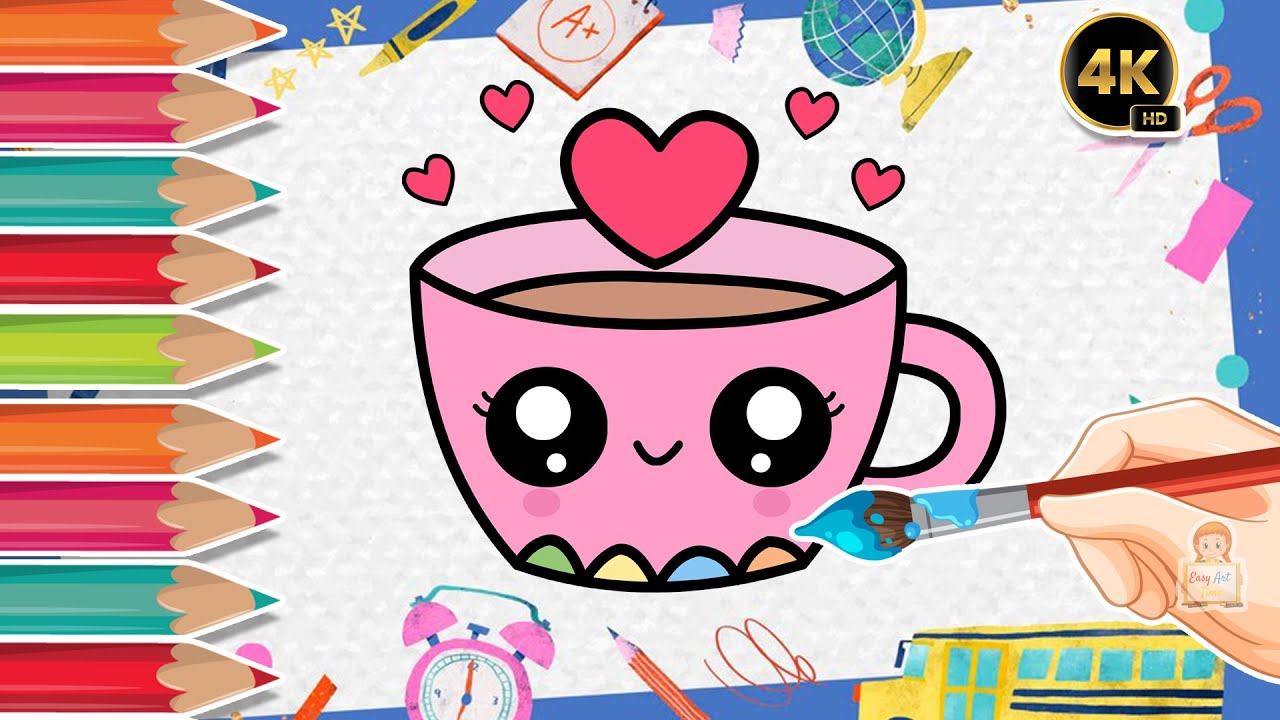 Как нарисовать милую чашку кофе ☕😊 | Простой рисунок для детей | Пошаговое руководство | Easy Art...