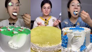 Eating Most Delicious Creamy Cake🩵 🍰 ( soft chewy sounds ) 크림 케이크 먹방  MUKBANG Satisfying