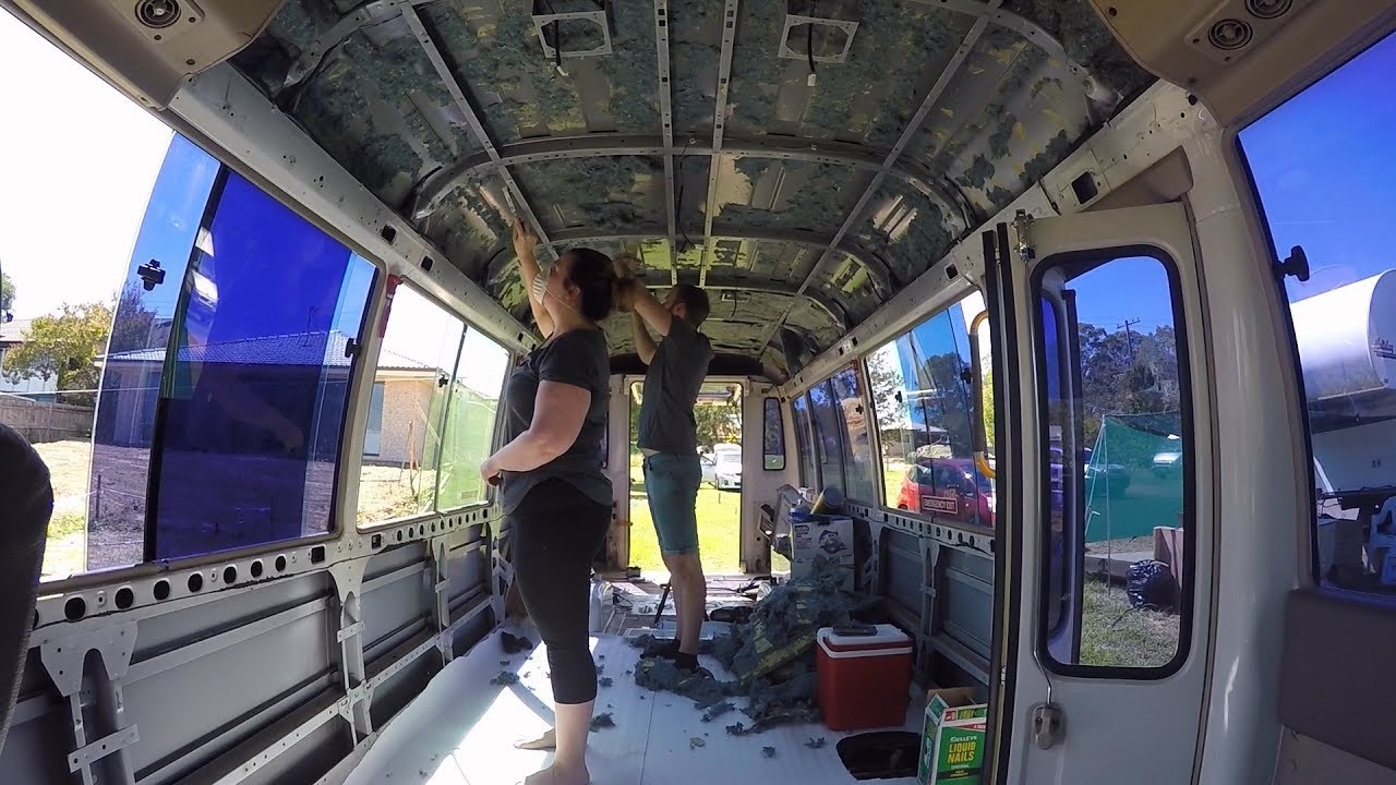 Toyota Coaster Bus Conversion Roof Insulation Removal and Finishing