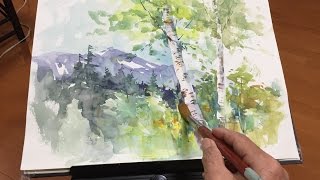 [ Eng sub ] How to draw White birch landscape | 5MIN Watercolor Tips 水彩画の基本〜白樺のある風景を描くコツ 5分講座