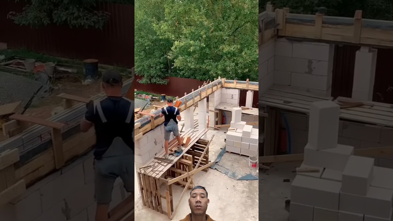 Installation of formwork and pouring of the reinforced concrete belt 