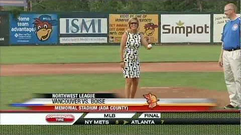 Natalie Hurst throws out the 1st pitch, but doesn'...