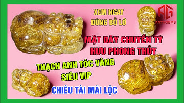 Tỳ Hưu Phong Thuỷ Thạch Anh Tóc Vàng Vip - Đẳng Cấp - Sang Trọng - Chiêu Tài Hút Lộc - Bổng Đá Quý