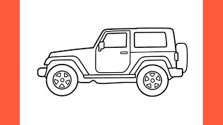 How to draw JEEP WRANGLER Rubicon 2017 easy / drawing Mahindra Thar off road car step by step