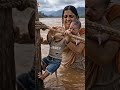 Hero Monkey Saves Mother & Child During Flood 🐒🌊 #Shorts