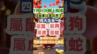 7月財運榜上有名，錢太多註定窮不了的四大生肖#生肖 #運勢 #財運 #命理 #紫氣東來