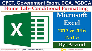 5 MS Excel 2013/2016- Home Tab- Conditional Formatting by Arvind