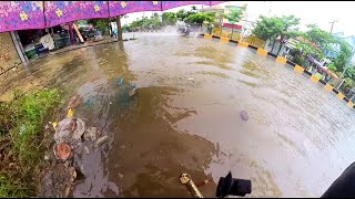 Remove Trash And Plastic Clogged Culvert Drain Flood Rain On Street Road After Heavy Rain