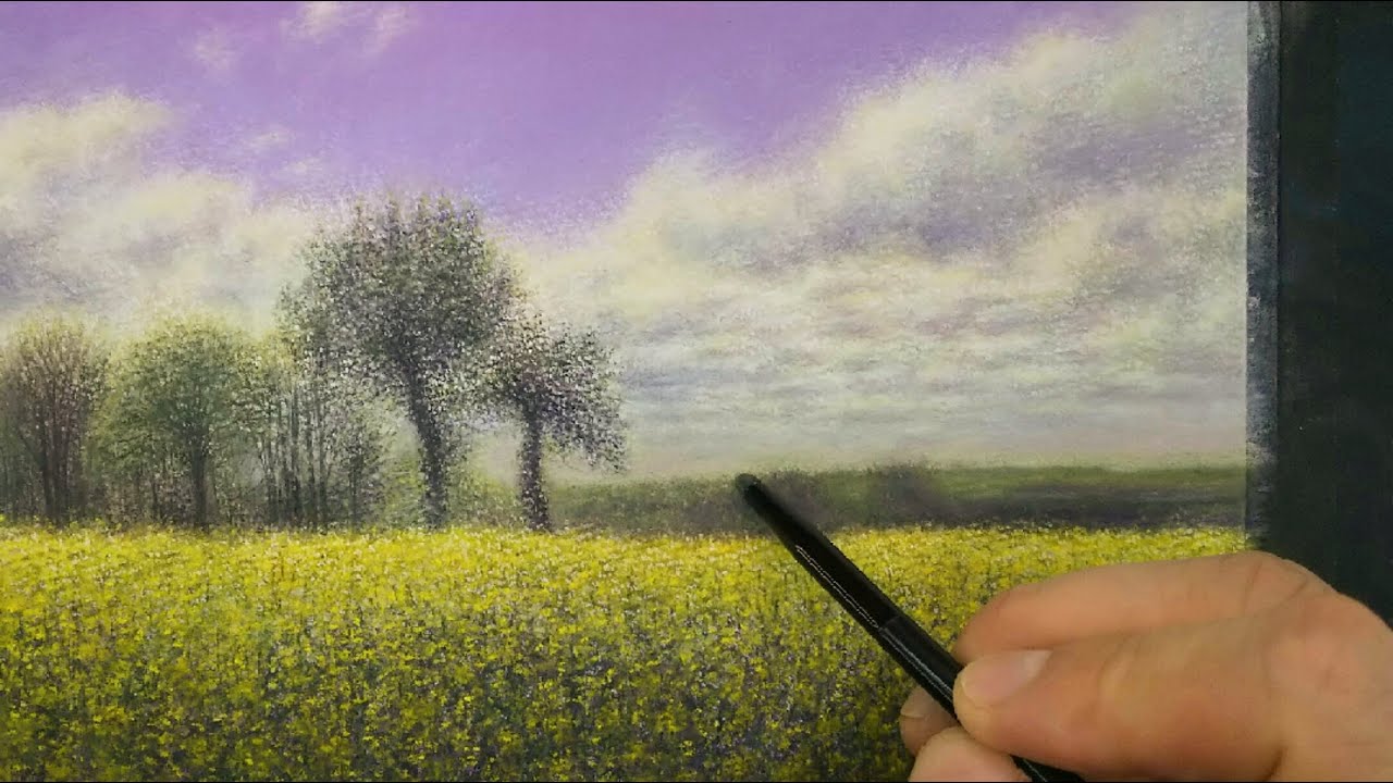 風景画 パステル画 描き方 菜の花畑 21 Pastel Landscape Painting How To Draw Rape Field Youtube