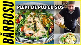 PIEPT DE PUI CU SOS DE VIN SI CAPERE SERVIT CU PIURE DE CARTOFI DULCI