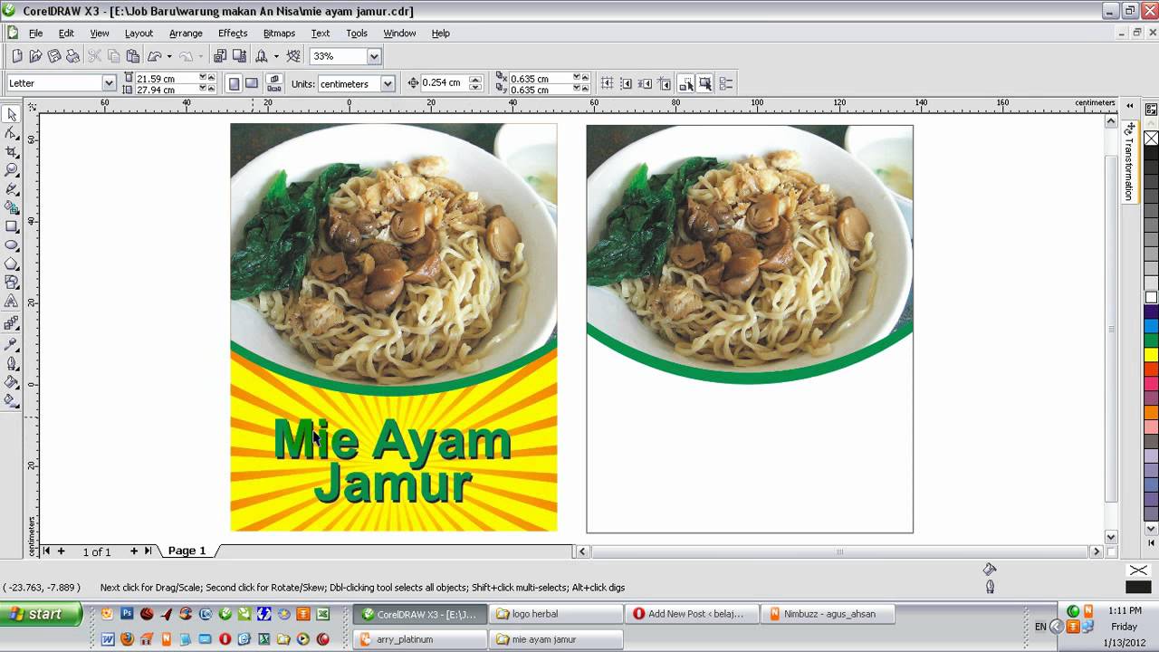  Desain  Spanduk  Digital Mie  Ayam  Jamur dengan Corel DRAW X3 