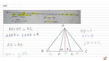 In a triangle ABC, points D and E are taken on side BC such that BD= DE= EC. If angle ADE = an...