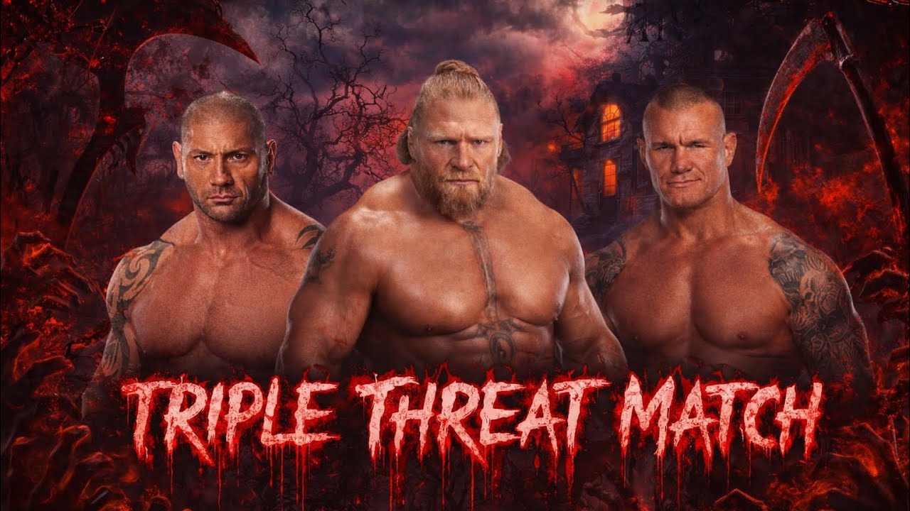 TRIPLE THREAT MATCH—- BROCK LESNAR VS BATISTA VS RANDY ORTON FULL MATCH HD 4K!!! #viral #wwe #like 