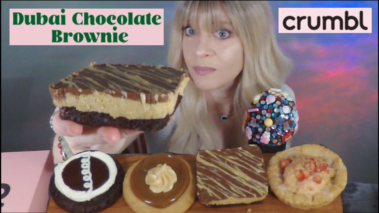 ASMR Crumbl Cookie Review | Dubai Chocolate Brownie, Strawberry Skillet, Chocolate Mallow Cupcake