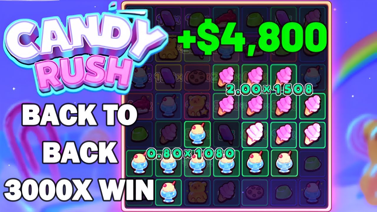 BACK TO BACK 3000X WIN ON CANDY RUSH SLOT!!