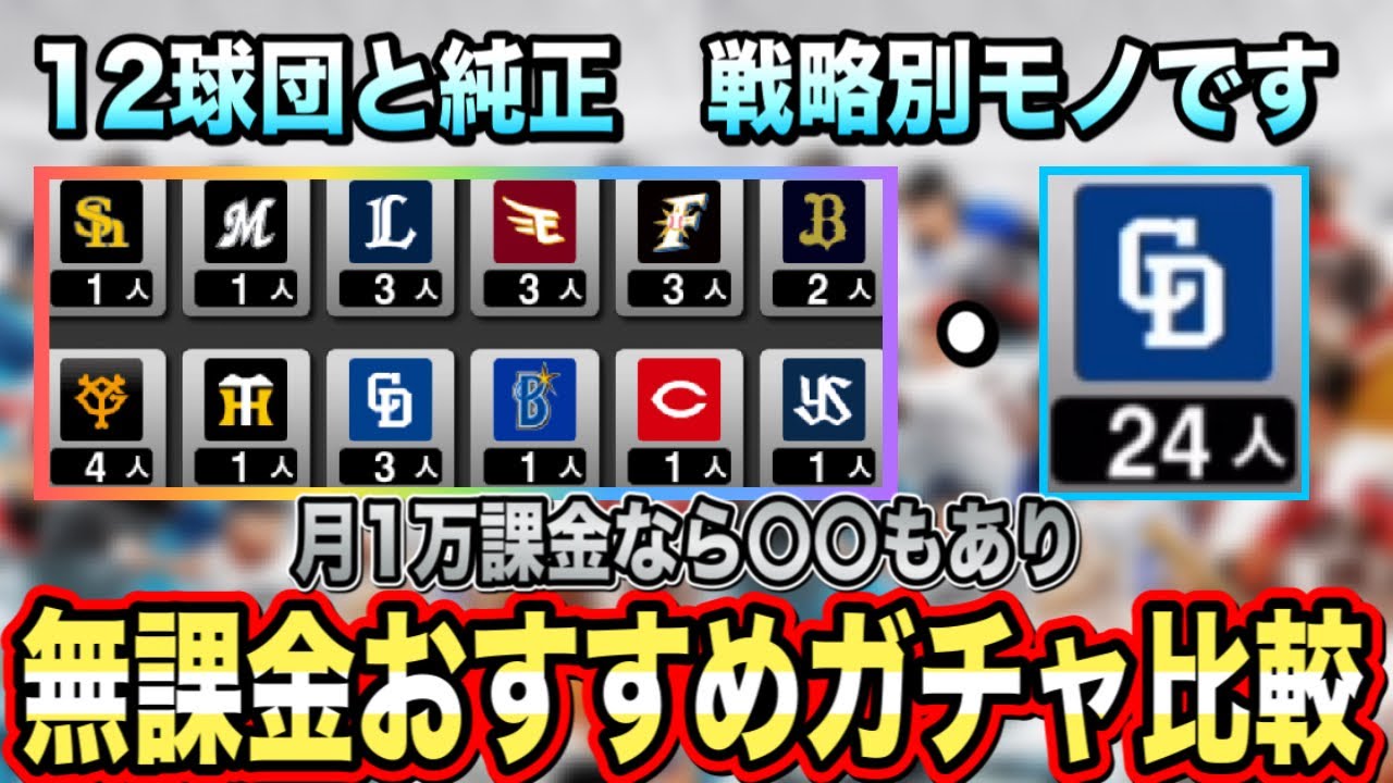 球団構成別 年間必須ガチャ解説 純正マスターにきいたら12球団と違いすぎました プロスピa フォルテ 471 Youtube