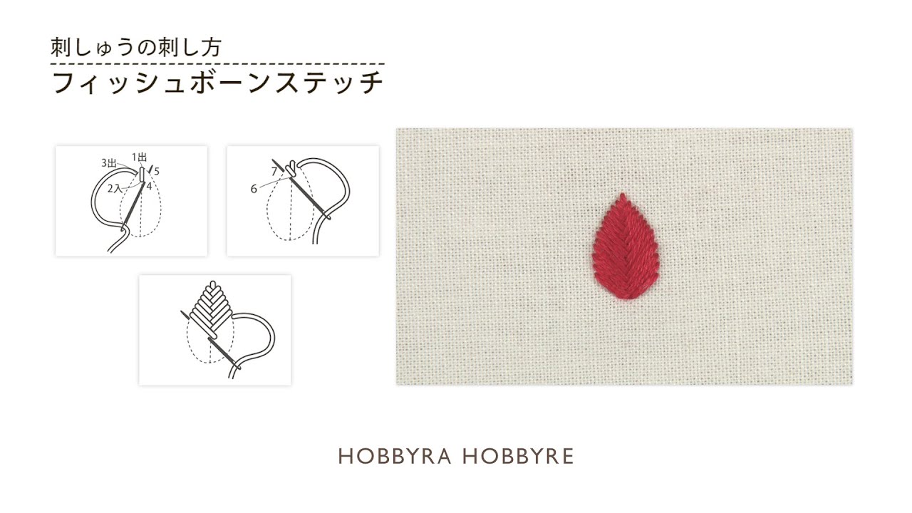 フィッシュボーンステッチの刺し方【フランス刺しゅうの基礎】初心者におすすめ｜はじめての刺しゅう