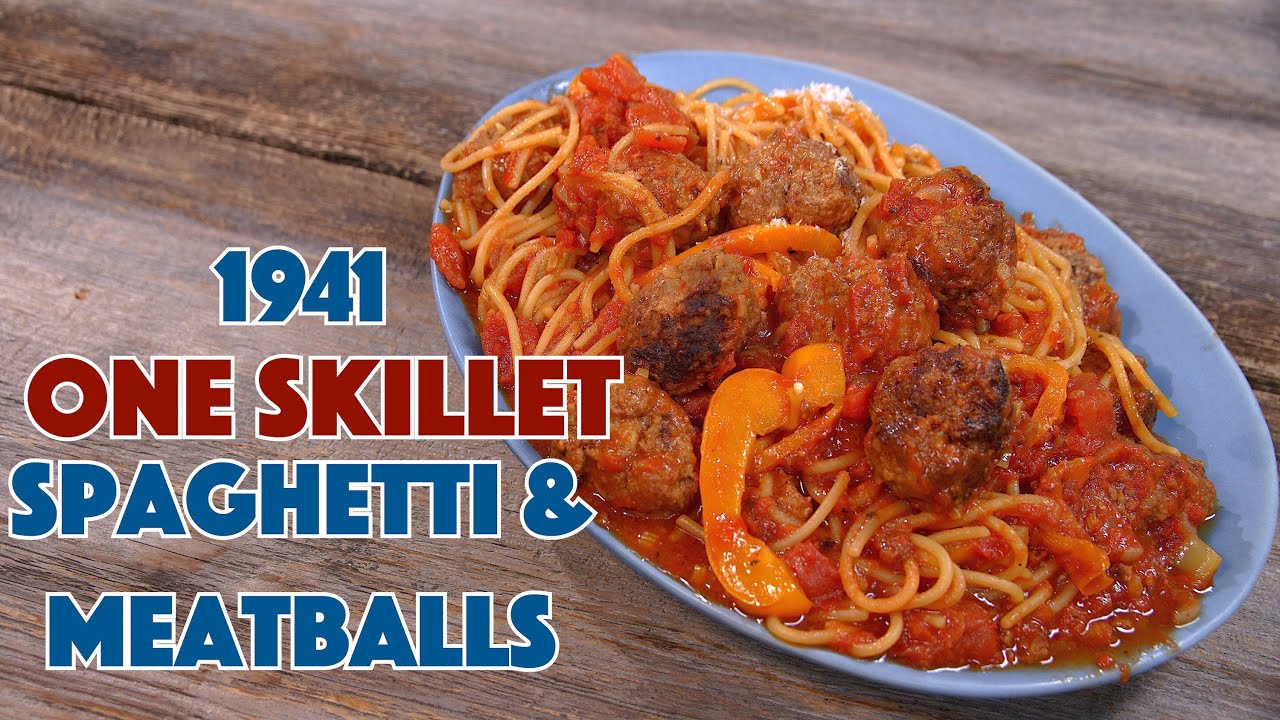 1941 One Skillet Spaghetti And Meatballs Recipe - Old Cookbook Show | Glen And Friends Cooking