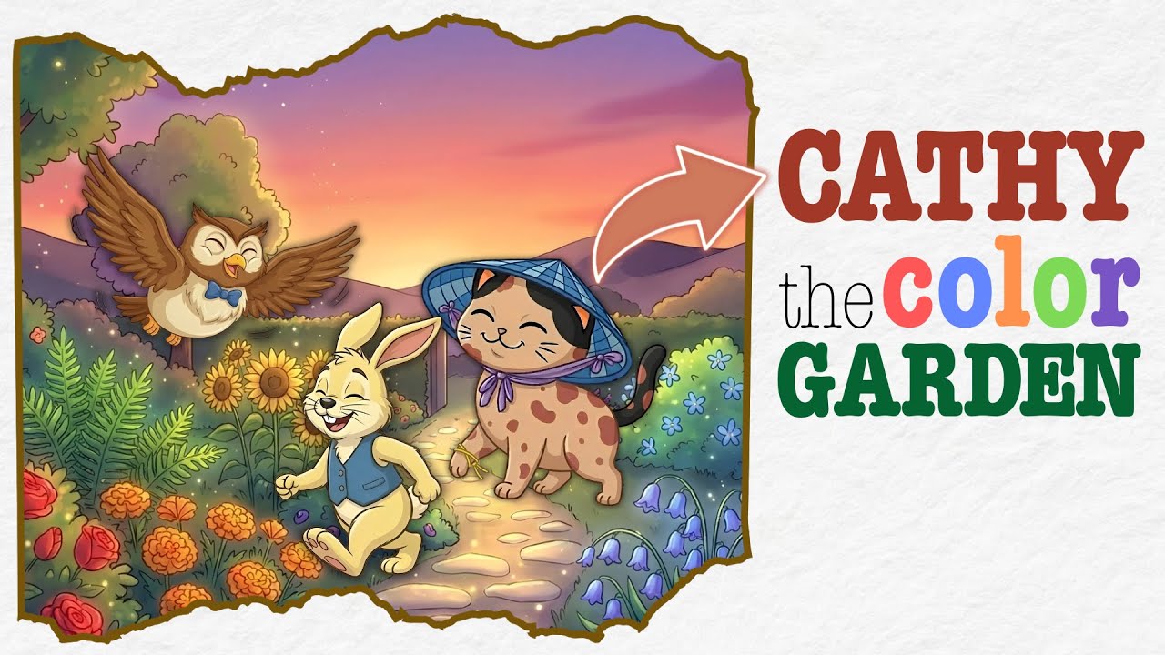 Short Stories for Kids | CATHY the CAT | the COLOR GARDEN | 1 Minute