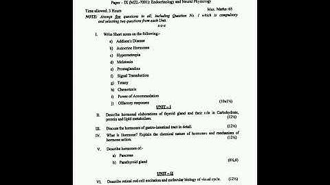 M.Sc (zoology) 2nd sem Previous paper2019 Paper-IX (MZL-7001):Endocrinology & Neural Physiology PU