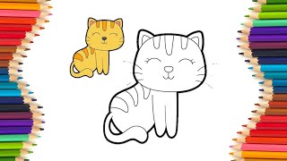 How to draw a cat  //  Easy way to draw a cat // colorful kids lab tutorial