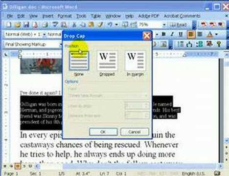 Office 2003 Drop cap
