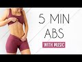 5 MIN FLAT ABS WORKOUT - with music & beeps (At Home No Equipment)