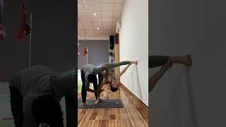 Advance twisting yoga posture // Advance twisting pose with wall