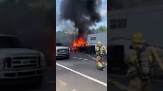 Truck up in FLAMES runs into Fire truck in South Carolina by WebReactz Newz 313 views 4 years ago 2 minutes, 3 seconds