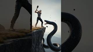White-Haired Warrior Vs Giant Snake Epic Mountain Battle Ultra Realistic 8K Action