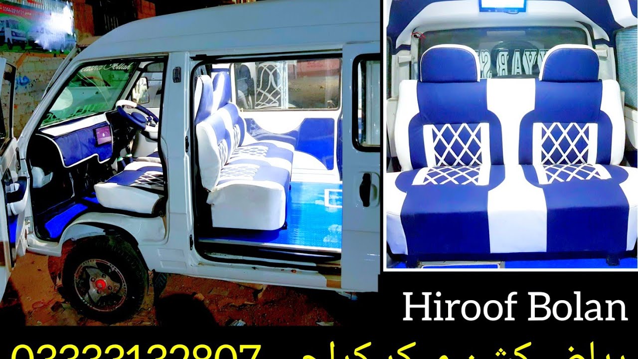Suzuki HiRoof Bolan Modify White & Blue Sofa Interior Riaz Cushion