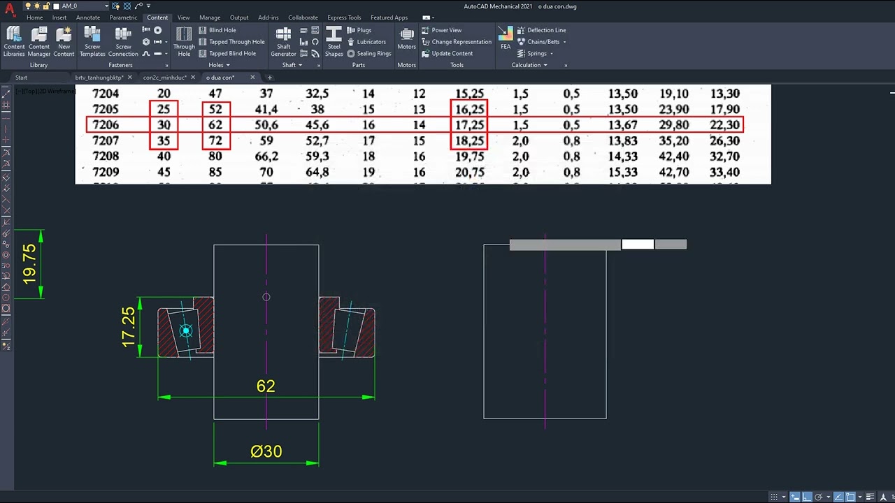 Hướng Dẫn Lấy Ổ Đũa Côn Trong Thư Viện Autocad Mechanical