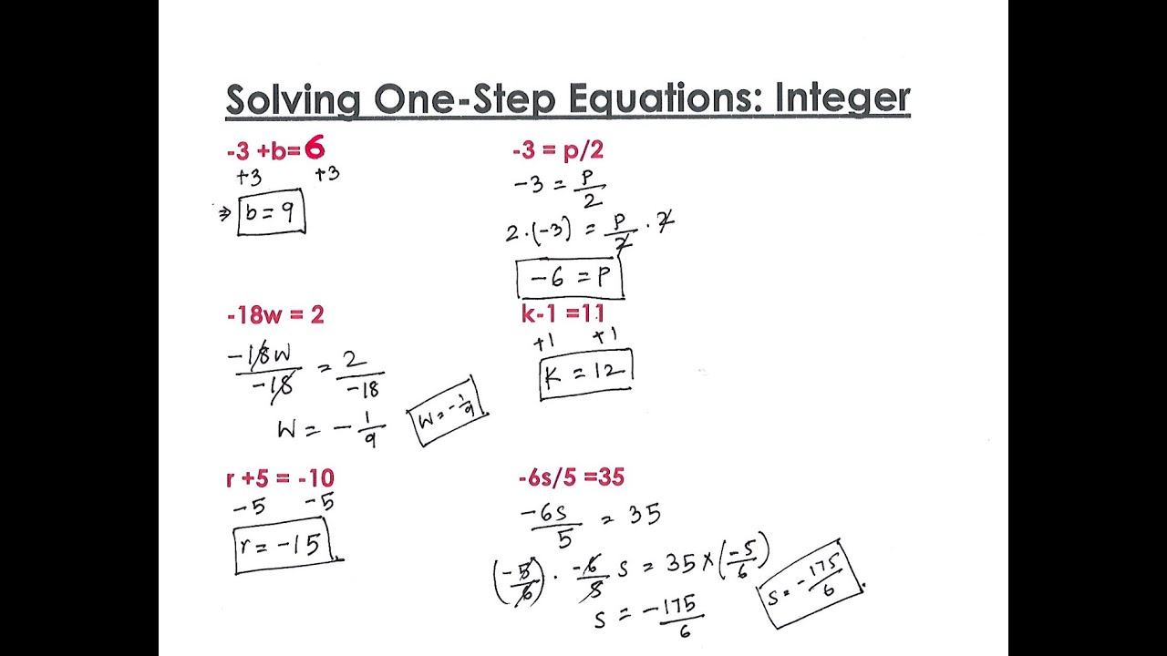Strategies to Solve One Step Linear Equations with Integers - YouTube