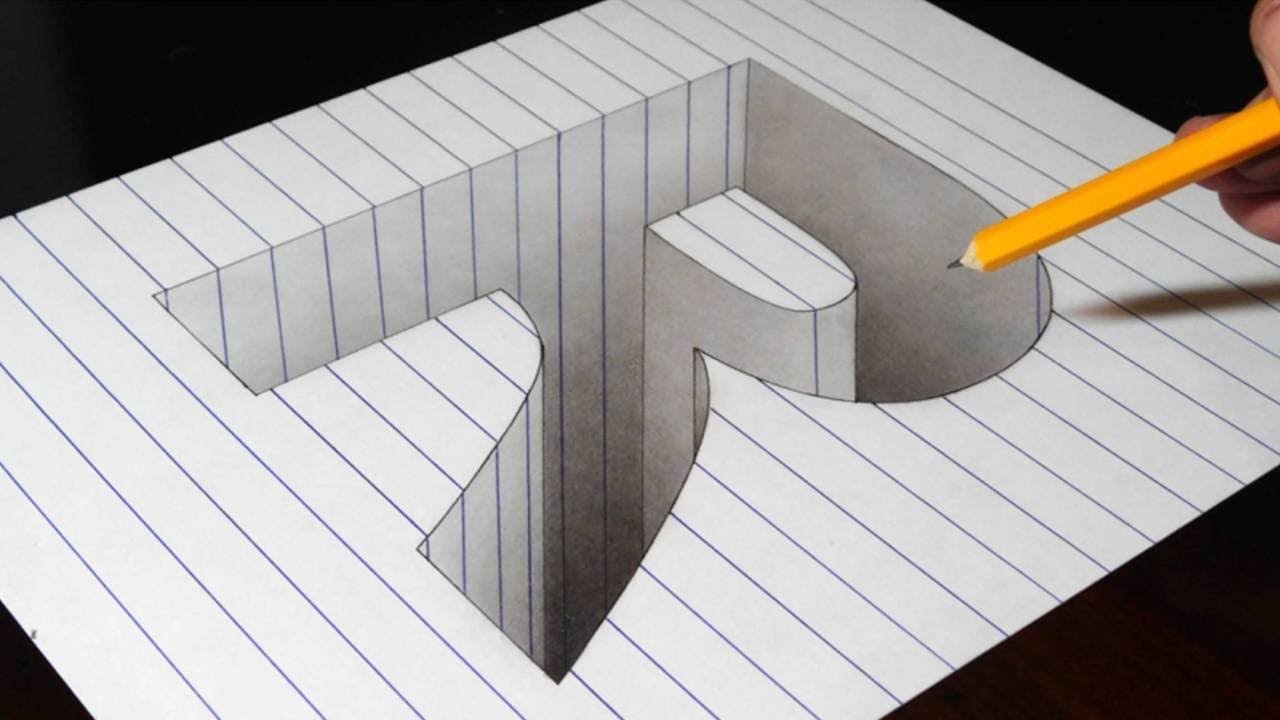 Drawing a R Hole in Line Paper 3D Trick Art Optical