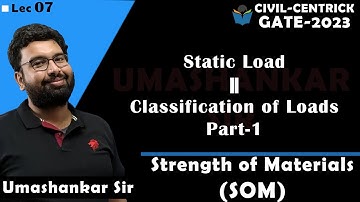 Lec 07 Static Load || Classification of Loads Part-1|| Strength of Material(SOM) || Umashankar Sir