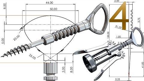 4-Project 53| Bottle Corkscrew |SolidWorks Tutorial: worm (Taper Helix)
