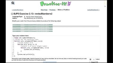 Java Practice It || 2.13 nestedNumbers2 || nested for loops