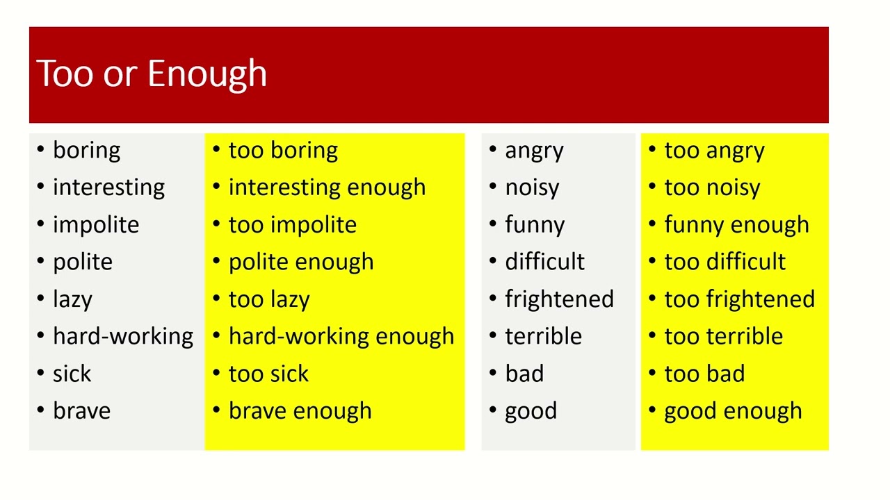 7-ci sinif - Too, Enough + Conjunctions - EnglisHouse Academy tələbələrinə özəl