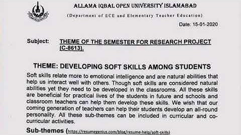 Theme and sub themes of AIOU action research project code 8613
