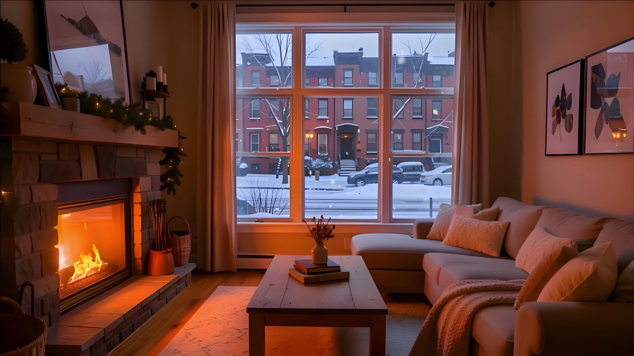 Calm Winter Café by the Fireplace 🎷Relaxing Jazz Ambience & Crackling Fireplace for Focus & Study