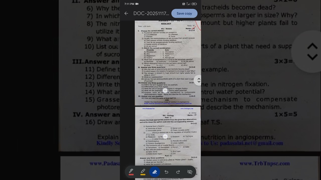 11th Biology second mit term important question paper 