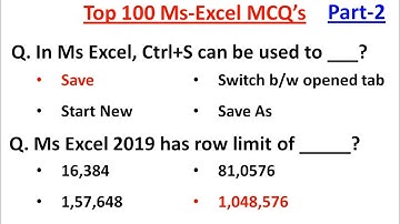 Top 100 MS Excel MCQ | Ms Office Mcq