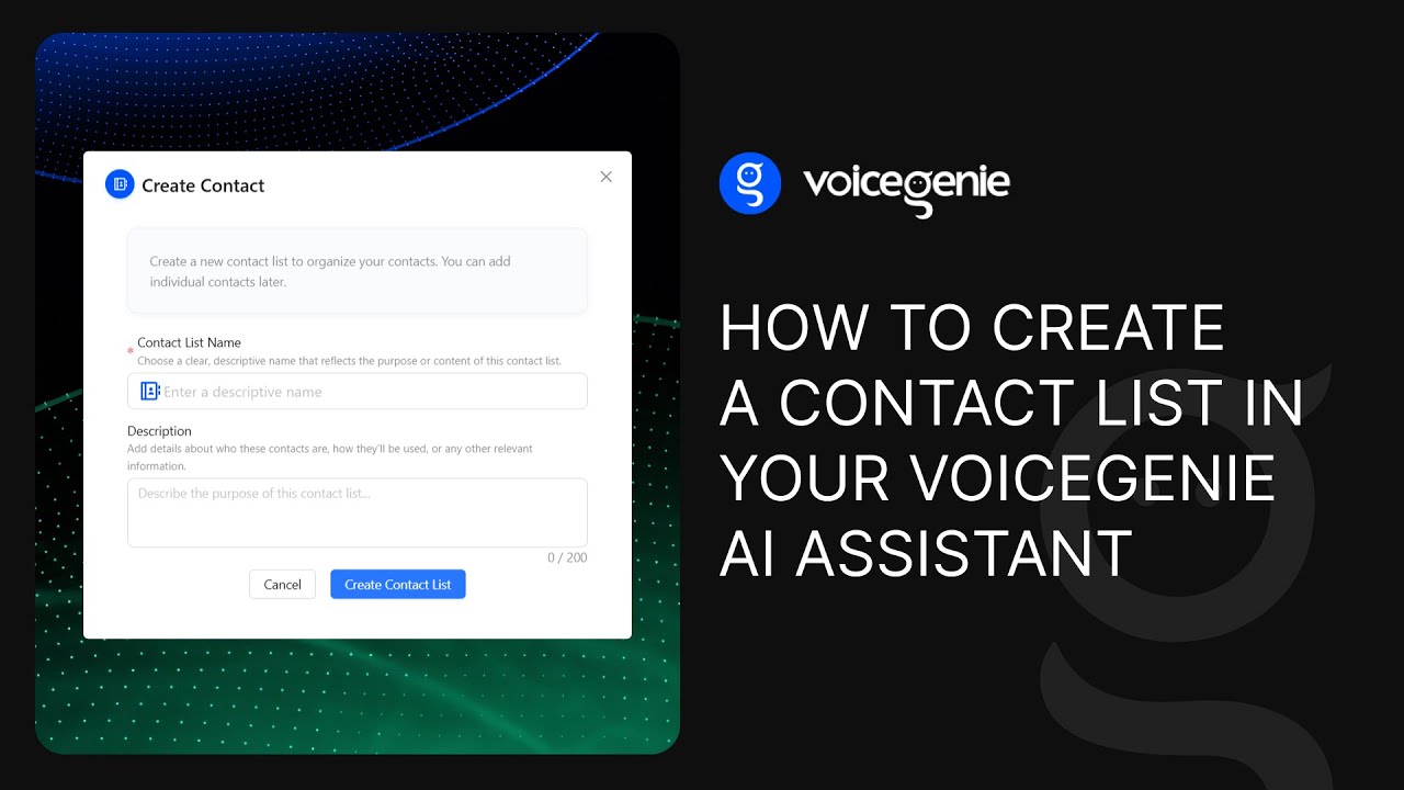 How To Create a Contact List in Your VoiceGenie AI Assistant | Step-by-Step Assistant