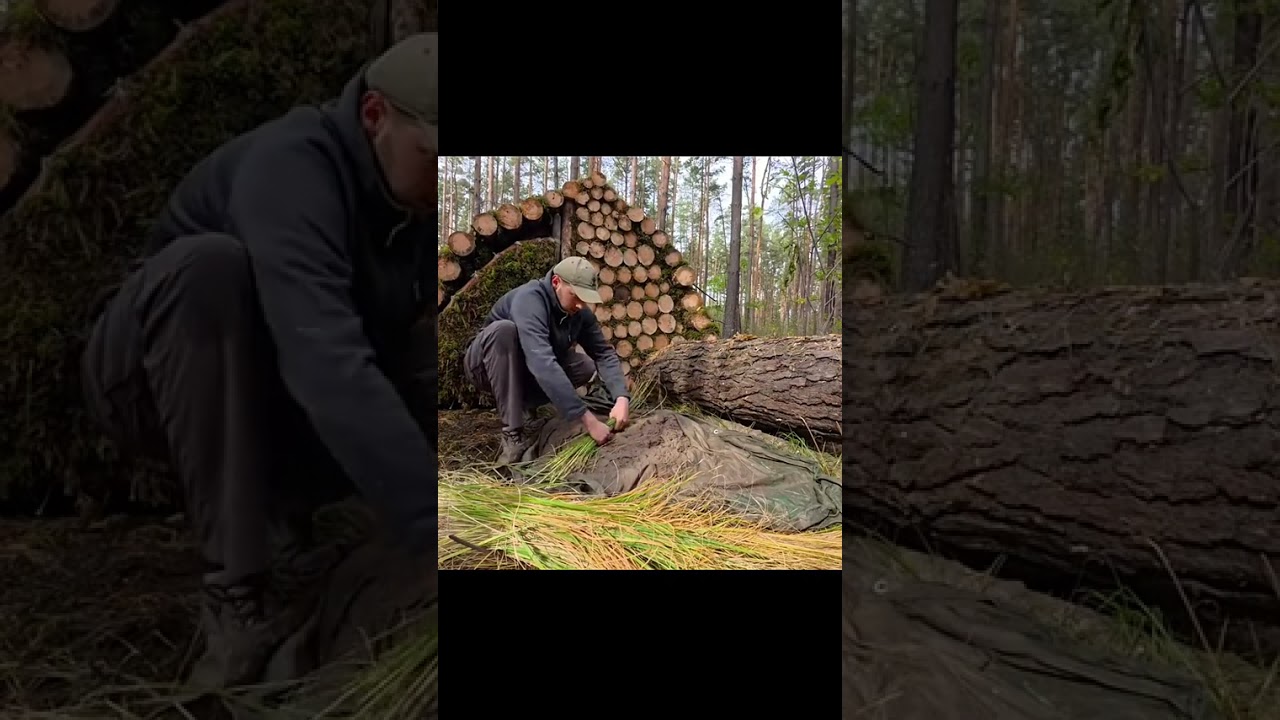 Building a Warm Log Cabin, with a clay stove. Cozy Shelter 