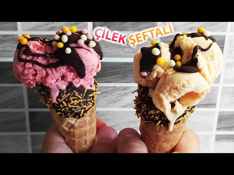 Çilek ve Şeftaliden Dondurma Yapmanın En Kolay Yolu | 4 Malzemeli Dondurma
