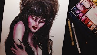 Elvira Mistress of the Dark | Watercolor Portrait (Speed Painting) — leonmateus