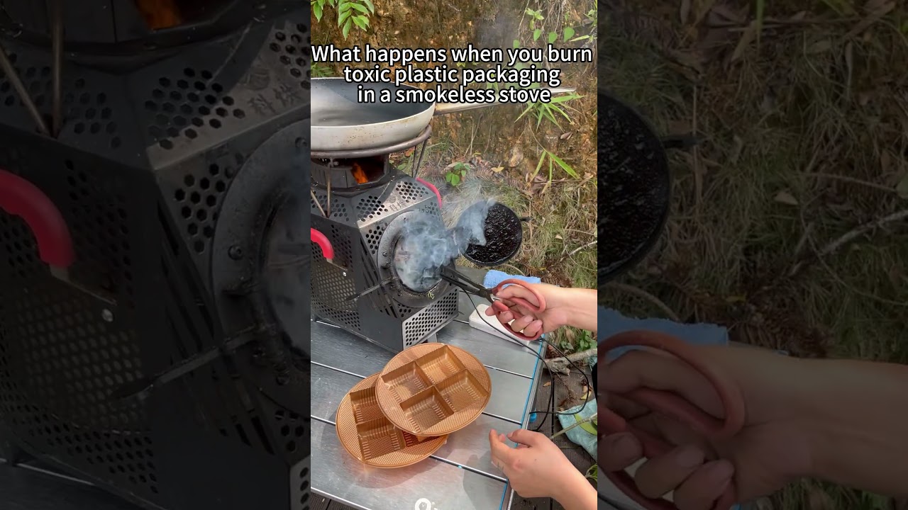 What happens when you burn plastic packaging in a smokeless stove 