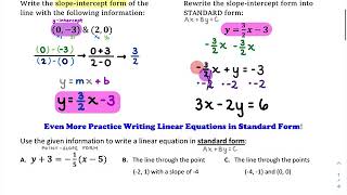 Writing Linear Equations in Standard Form (day 2) Video Notes