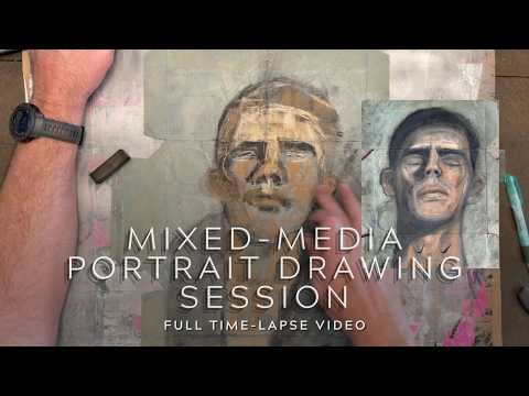 watch every step of this mixed media portrait drawing technique