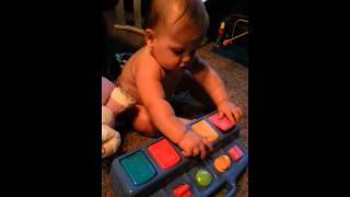 She learned how to push the green button!  9 month